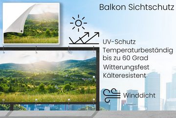 MuchoWow Balkonsichtschutz Wald - Landschaft - Sonne - Natur - Sonnenaufgang (1-St) Balkonbanner, Sichtschutz für den Balkon, Robustes und wetterfest