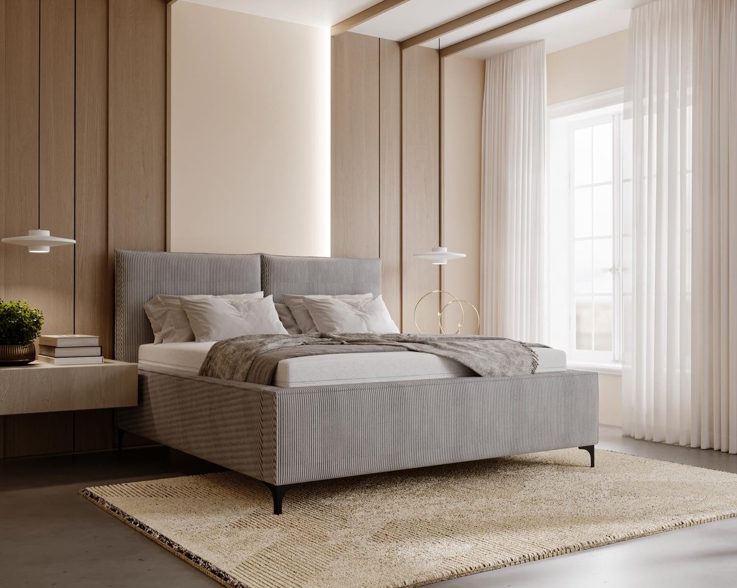 Compleo Polsterbett LEO Füße aus Metall, Elegant und modern Cordstoff oder Velvet