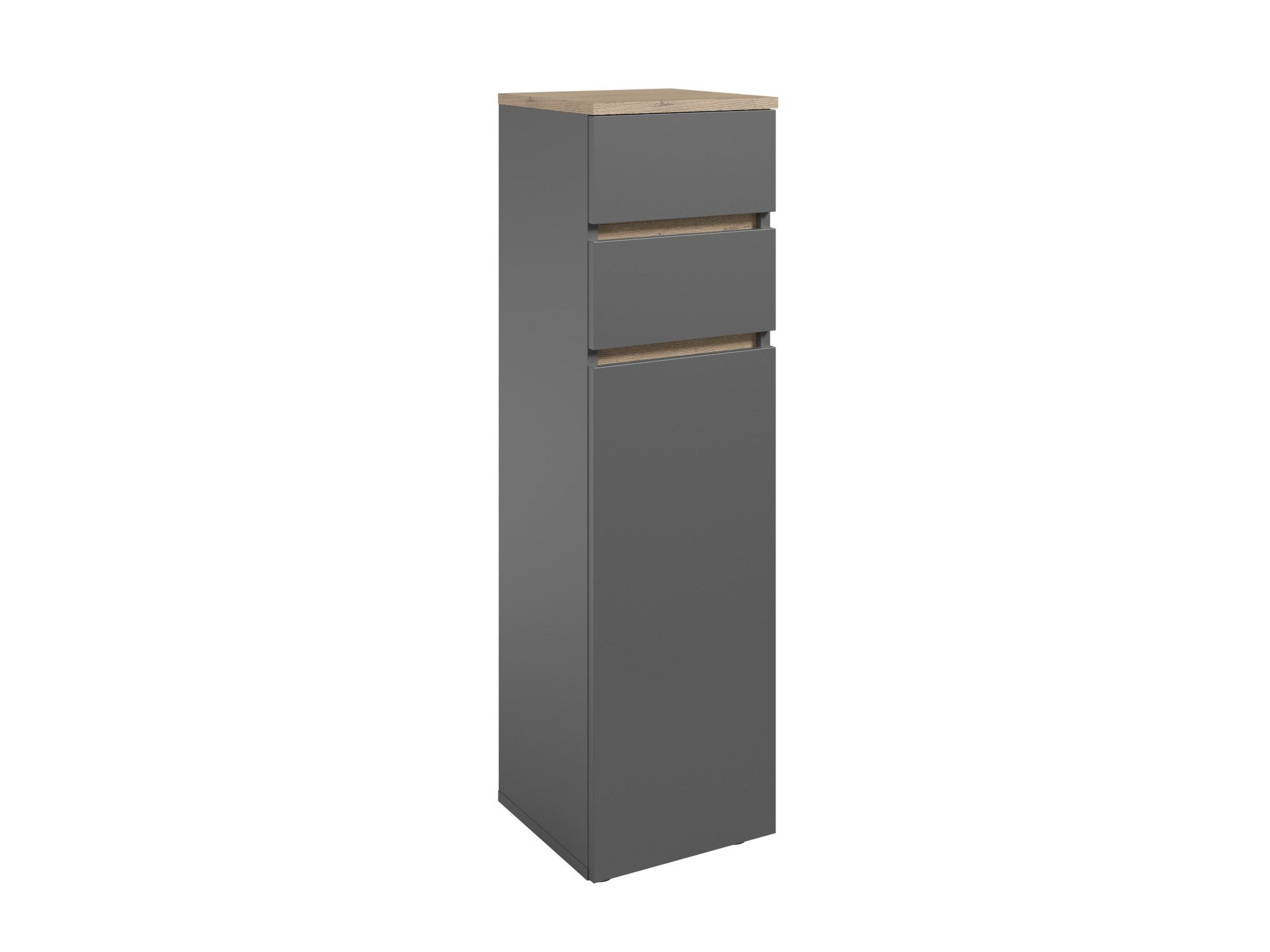 moebel-dich-auf Badkommode LONDRES (Badezimmerschrank Badschrank, mit 1 Tür und 2 Schubkästen, BxH 30x108 cm), in kaschmir oder anthrazit, Absetzung: Cremona Eiche