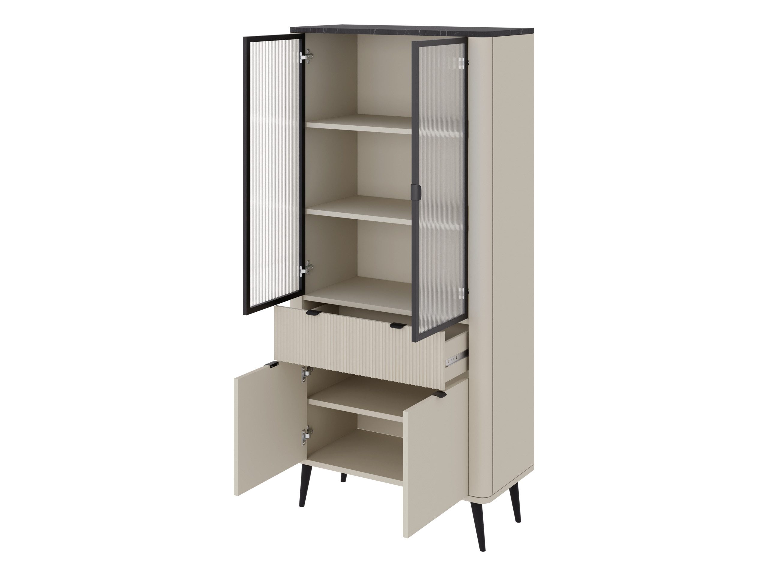 MIRJAN24 Vitrine Marly 1SD2W RE02 (mit vier Drehtüren und Schublade) Fronten mit gehärtetem Glas
