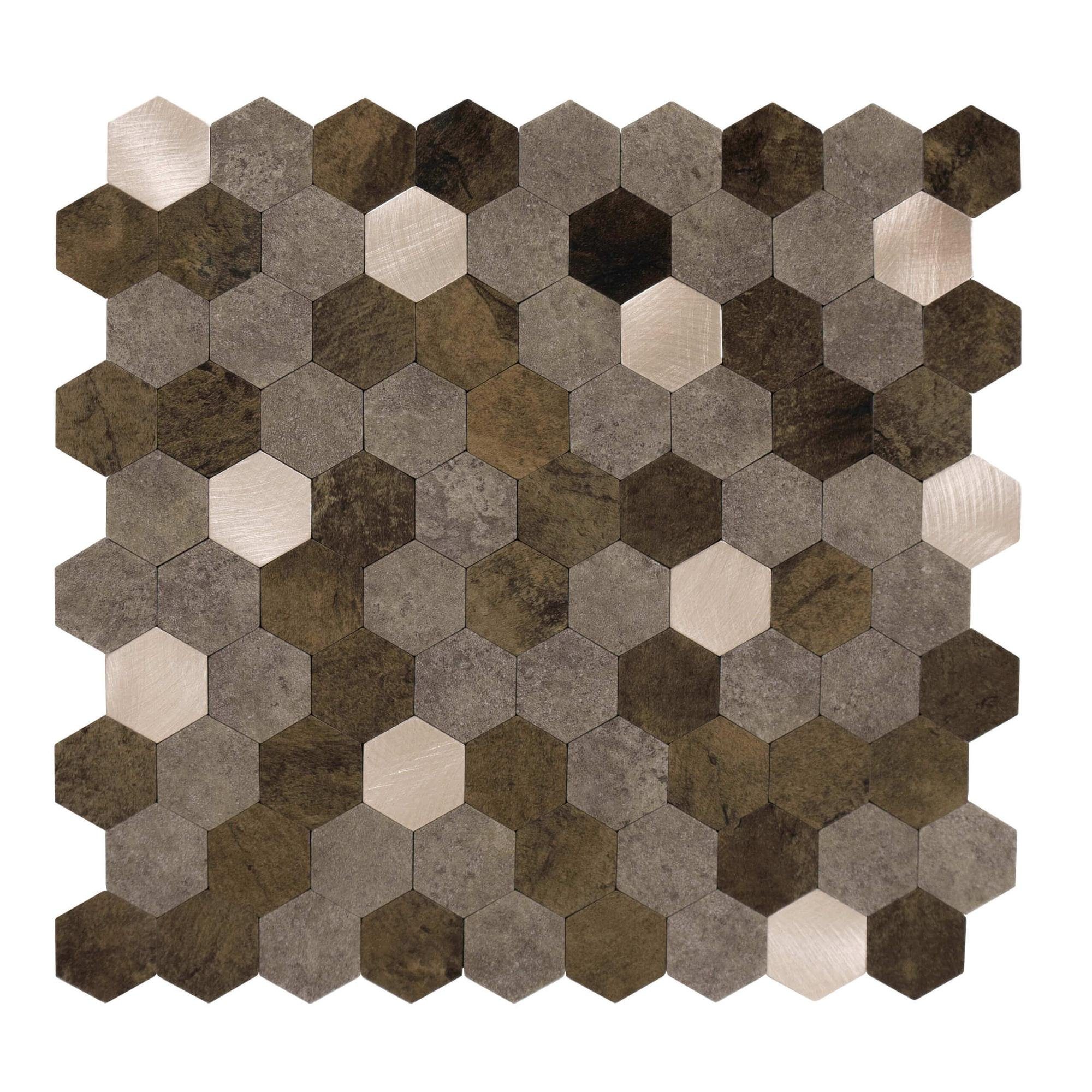 Dalsys Wandpaneel 0,88m² 11 Stück selbstklebend, (Braun-Mix Gold Hexagon, 11-tlg., Wandfliese) feuchtigskeitsbeständig, einfach montiert, hochwertiges Material