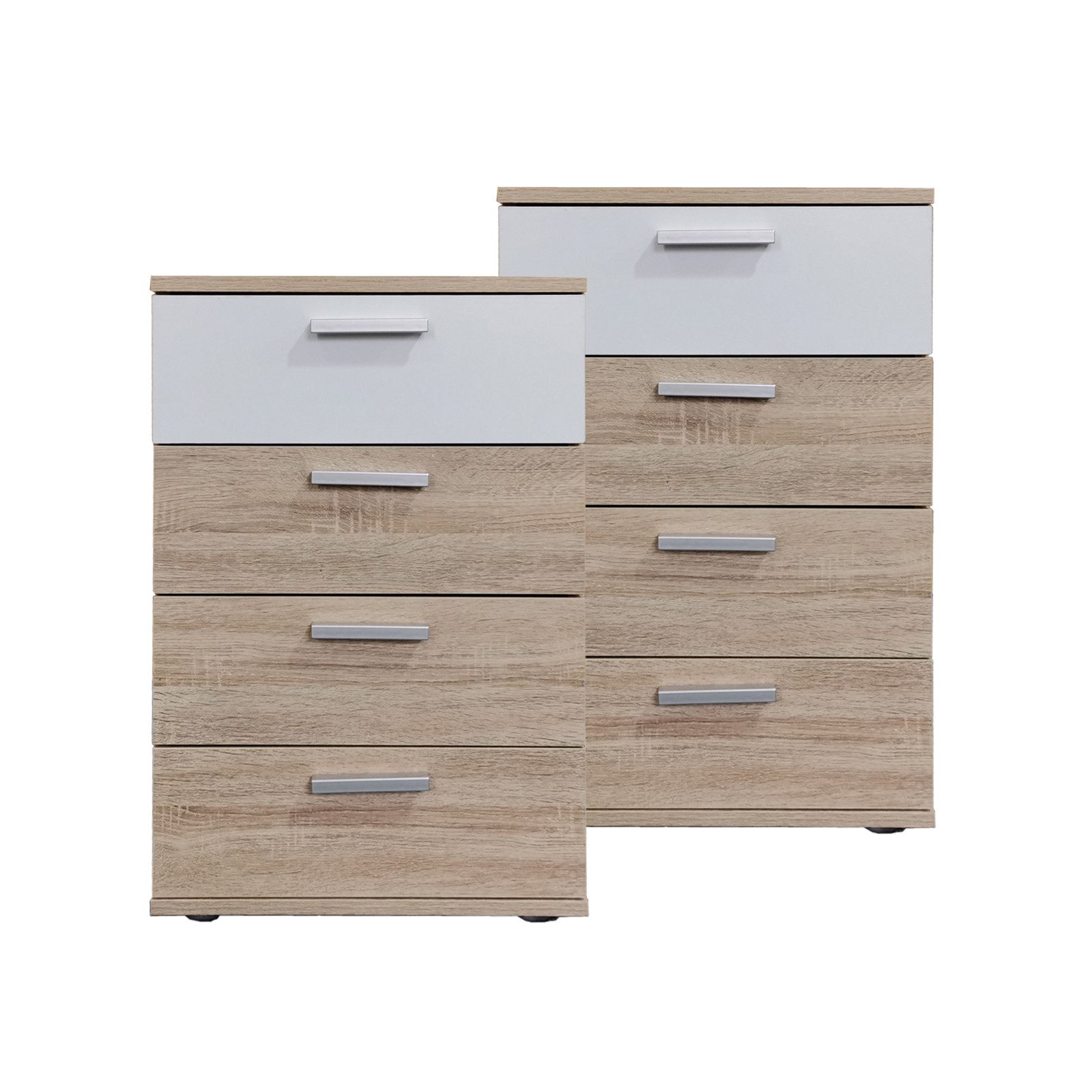 HTI-Living Nachtschrank Nachtkommode 4 Schubladen Nina Sonoma Weiß 2er-Set günstig online kaufen