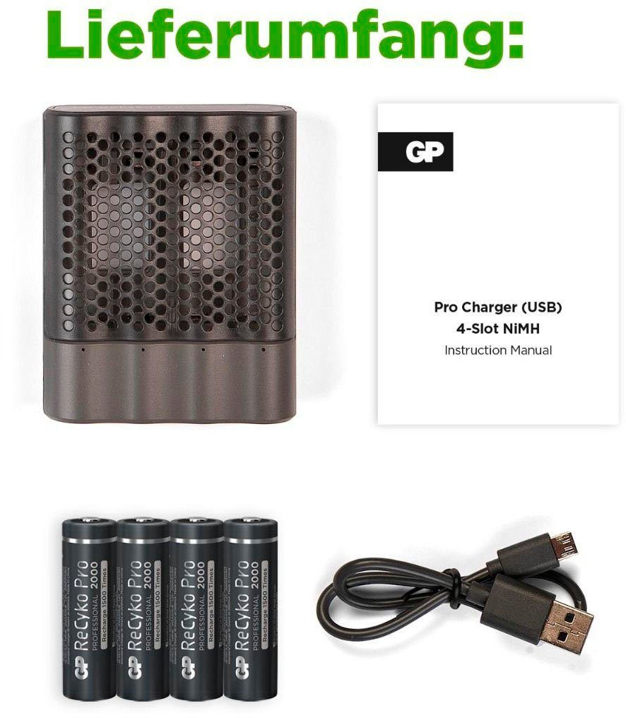 Pro ReCyko 2.000mAh) 4 Steckplätzen GP P461 (mit Batteries für GP NiMH-Batterien (AA 4 USB-Ladegerät