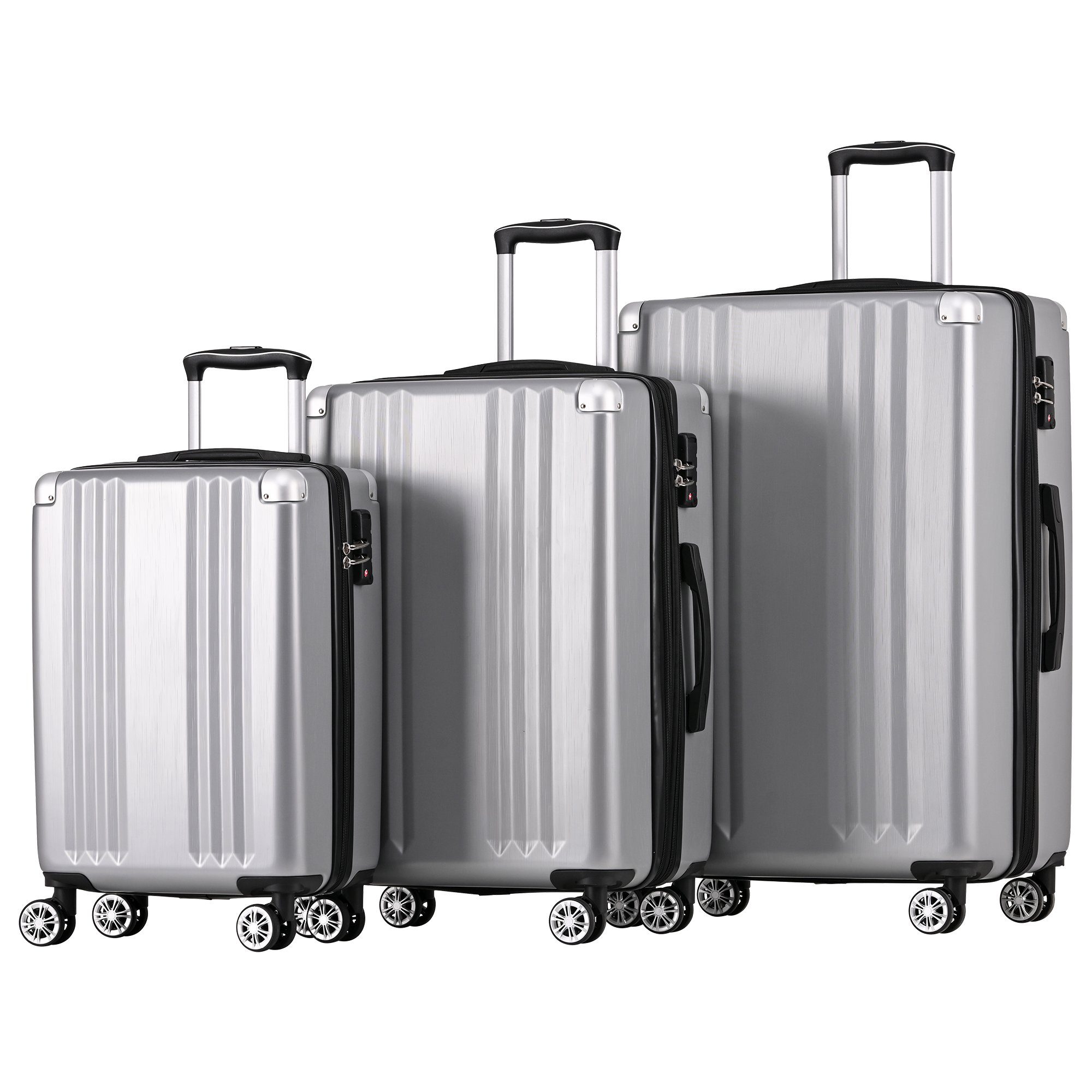 Ulife Trolleyset Hartschalen-Koffer Reisekoffer ABS TSA Zollschloss, 4 Rollen, (3 tlg) Grau | Trolley-Sets