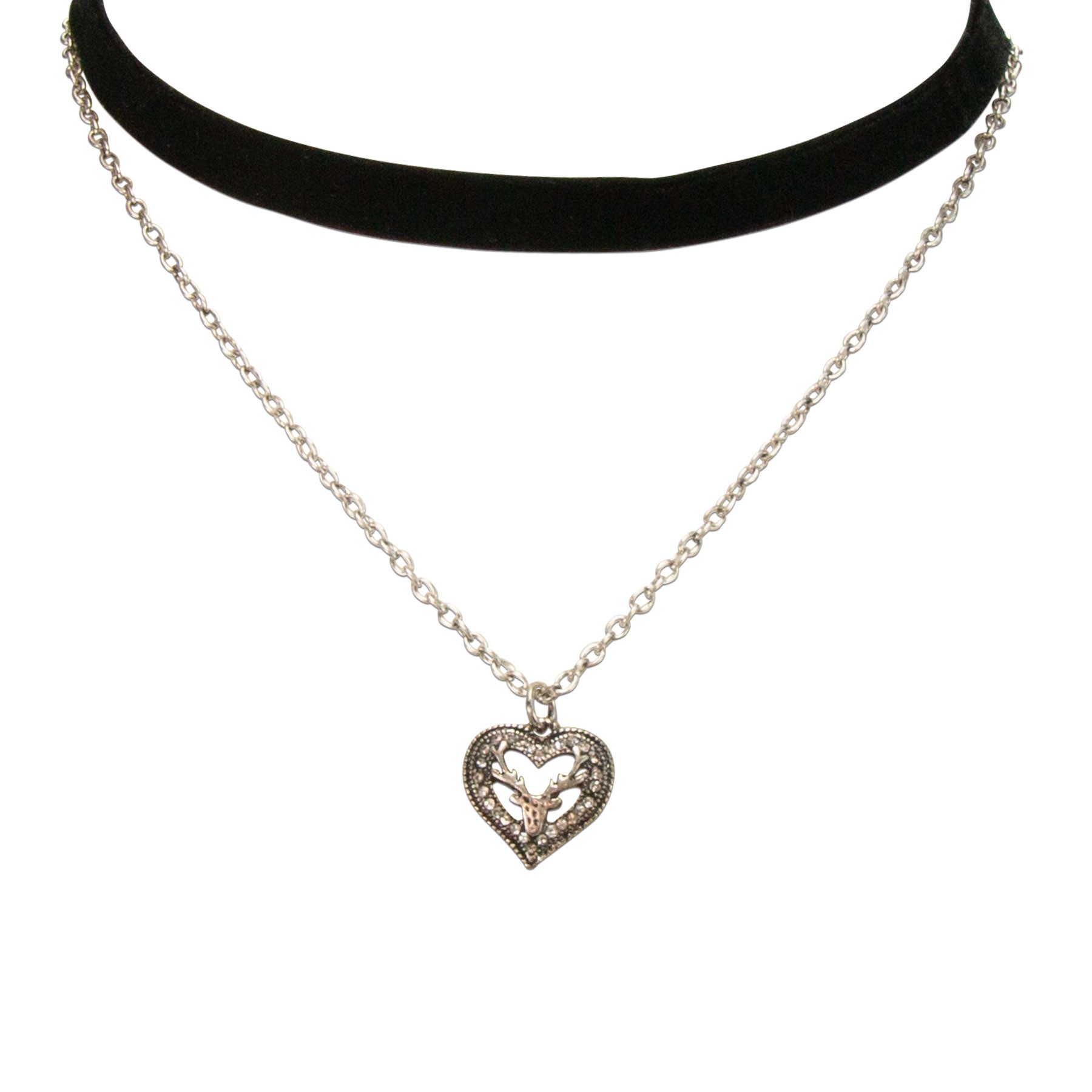 Alpenflüstern Choker Trachten-Samt-Kropfband Strassherz-Hirsch-Kette (schwarz), - nostalgische Trachtenkette enganliegend, Kropfkette elastisch, Damen – Bild 2 von 3