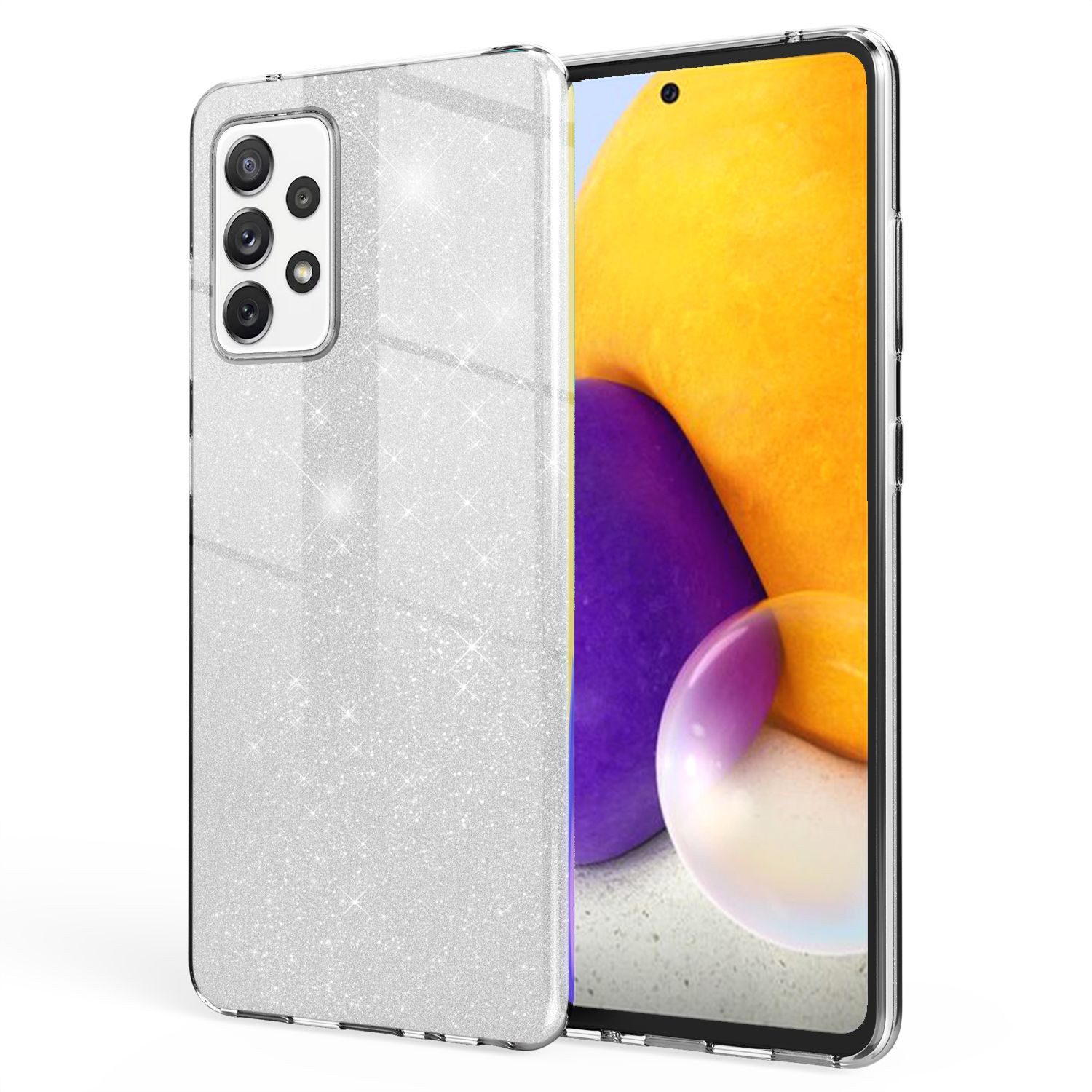 Nalia Smartphone-Hülle Samsung Galaxy A72 17 cm (6,7 Zoll), Glitzer Silikon Hülle / Glänzender Hybrid Schutz / Stoßfest & Robust