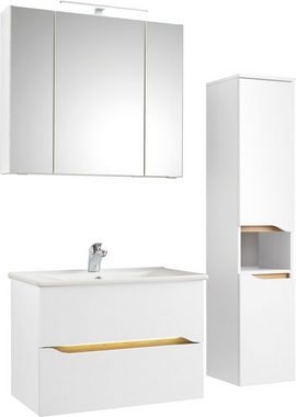 Saphir Badmöbel-Set Quickset 3-teilig, Keramik-Waschtisch und LED-Spiegelschrank, (5-St), mit Midischrank, 2 Türen, 1 Nische, 2 Schubladen, inkl. Türdämpfer