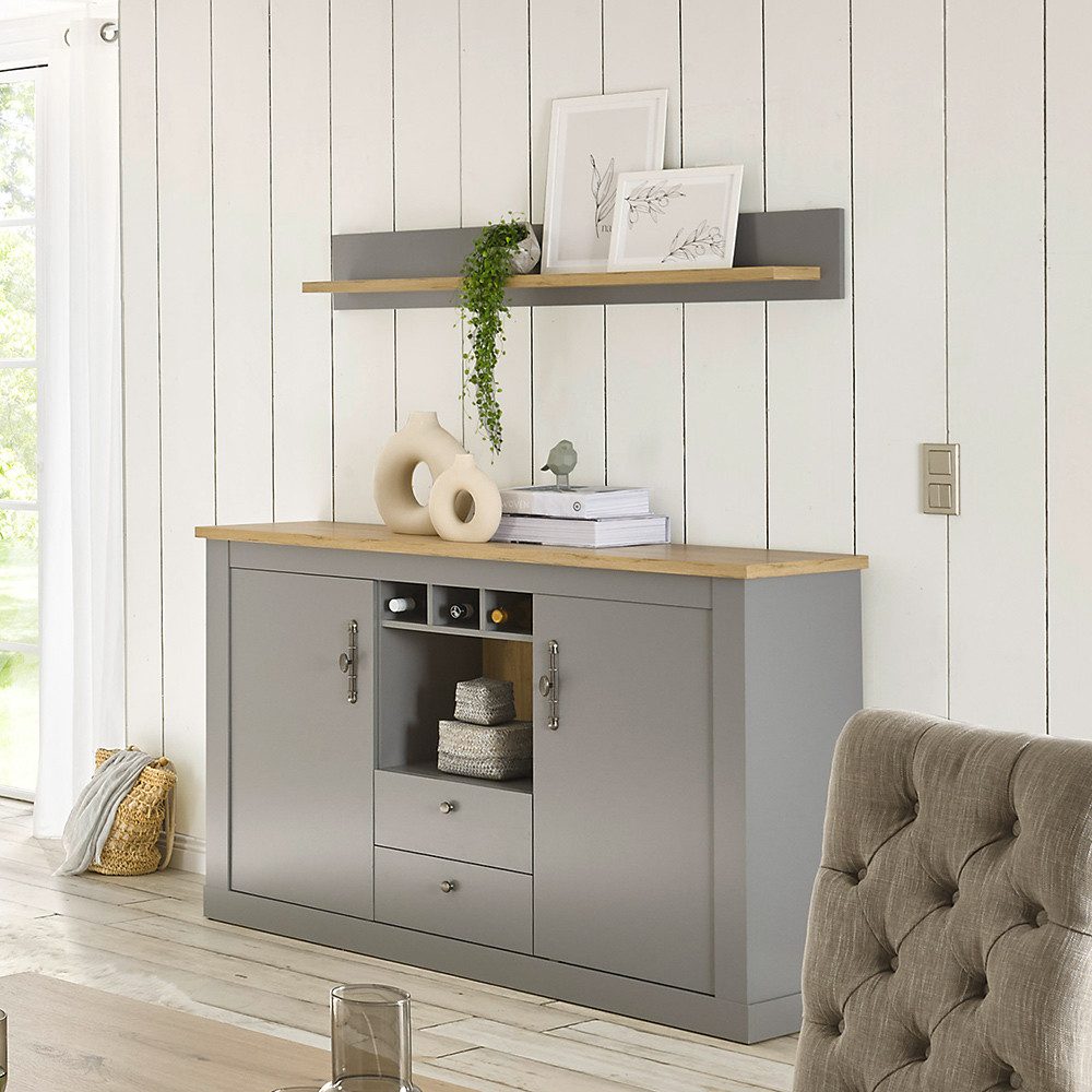 Lomadox Esszimmer-Set CHATHAM-61, (Spar-Set, 2-St), grau mit Artisan Eiche Nb. 166/160/44 cm