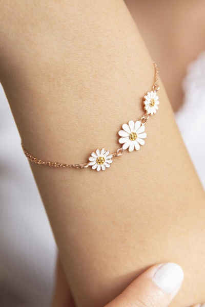Einzelstück Schmuckset "Daisy" Halskette Ohrringe Ohrstecker Armband mit Gänseblümchen