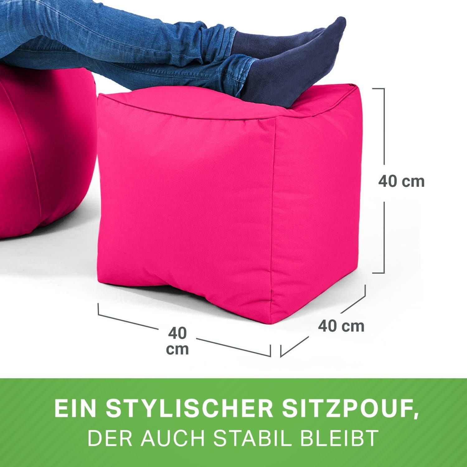 Sitzsäcke), für Fußkissen Erwachsene Füllung, und 40x40x40cm EPS-Perlen Bodenkissen Fußhocker Sitzhocker Kinder Sitzkissen für Pink Sitz-Pouf Green mit (Hocker Sitzsack - Cube Bean