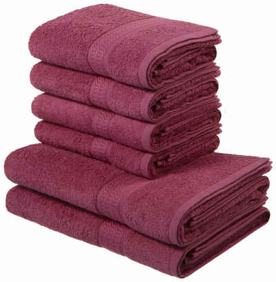 my home Handtuch Set Juna, Duschtücher, Handtücher, Walkfrottee, (Set, 6-tlg), Handtuch-Set, mit Bordüre, Handtücher in Uni-Farben, 100% Baumwolle