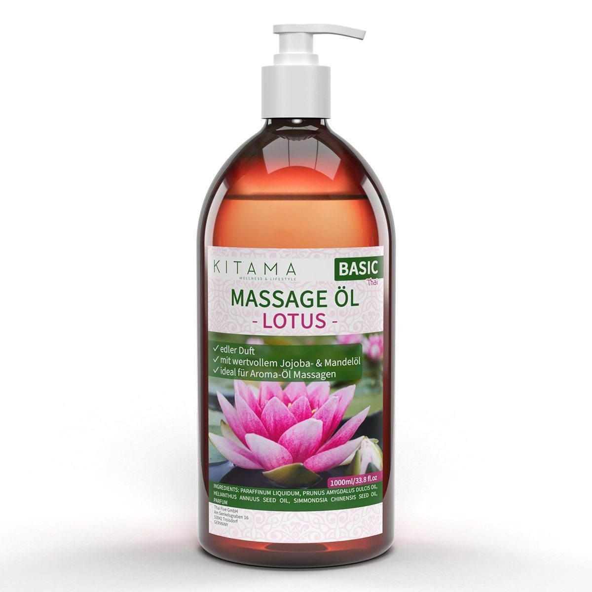 Kitama Massageöl mit Aroma - Körper-Öl für Massagen Pflegeöl Aroma-Öl Thai-Öl 1-Liter, Lotus