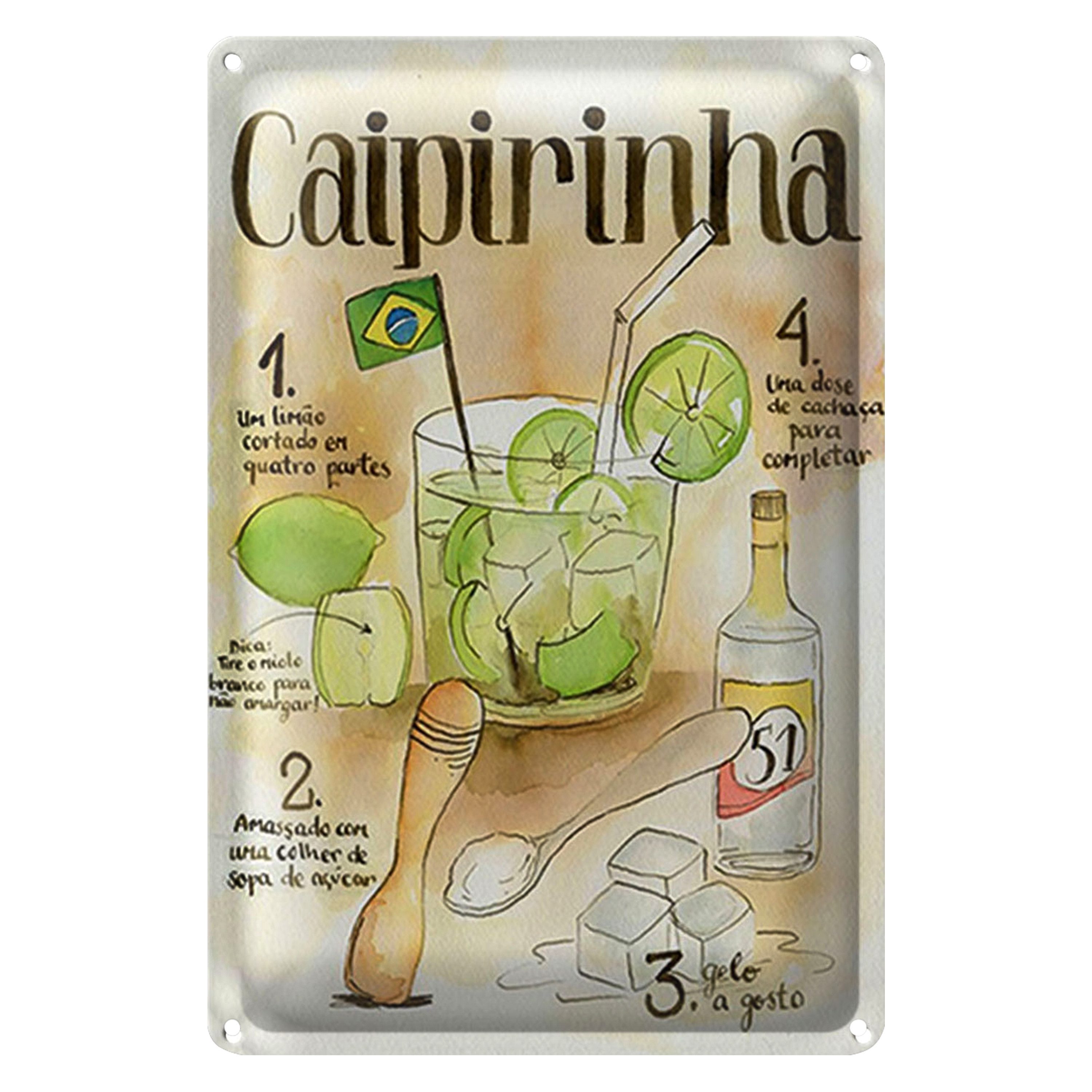 Roomando Metallschild Rezept 12x18cm Caipirinha limao dose de cachaca