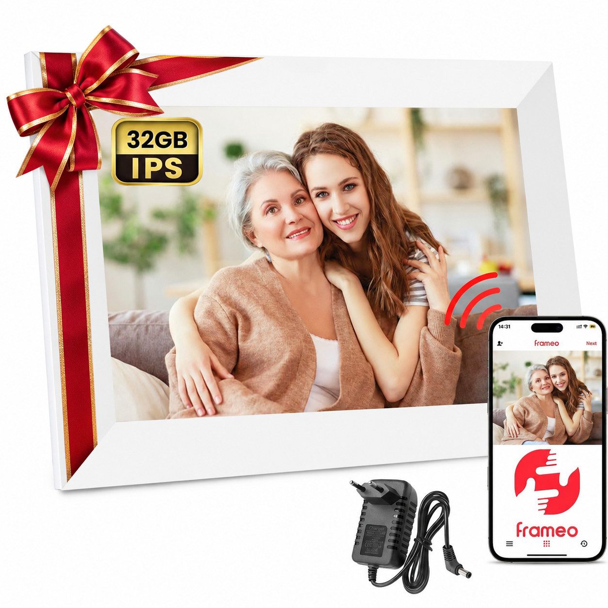AKKEE 10,1 " Elektronischer Fotorahmen mit WiFi-Fotoübertragung Digitaler Bilderrahmen (1280x800 Pixel, 32 GB, 32GB)