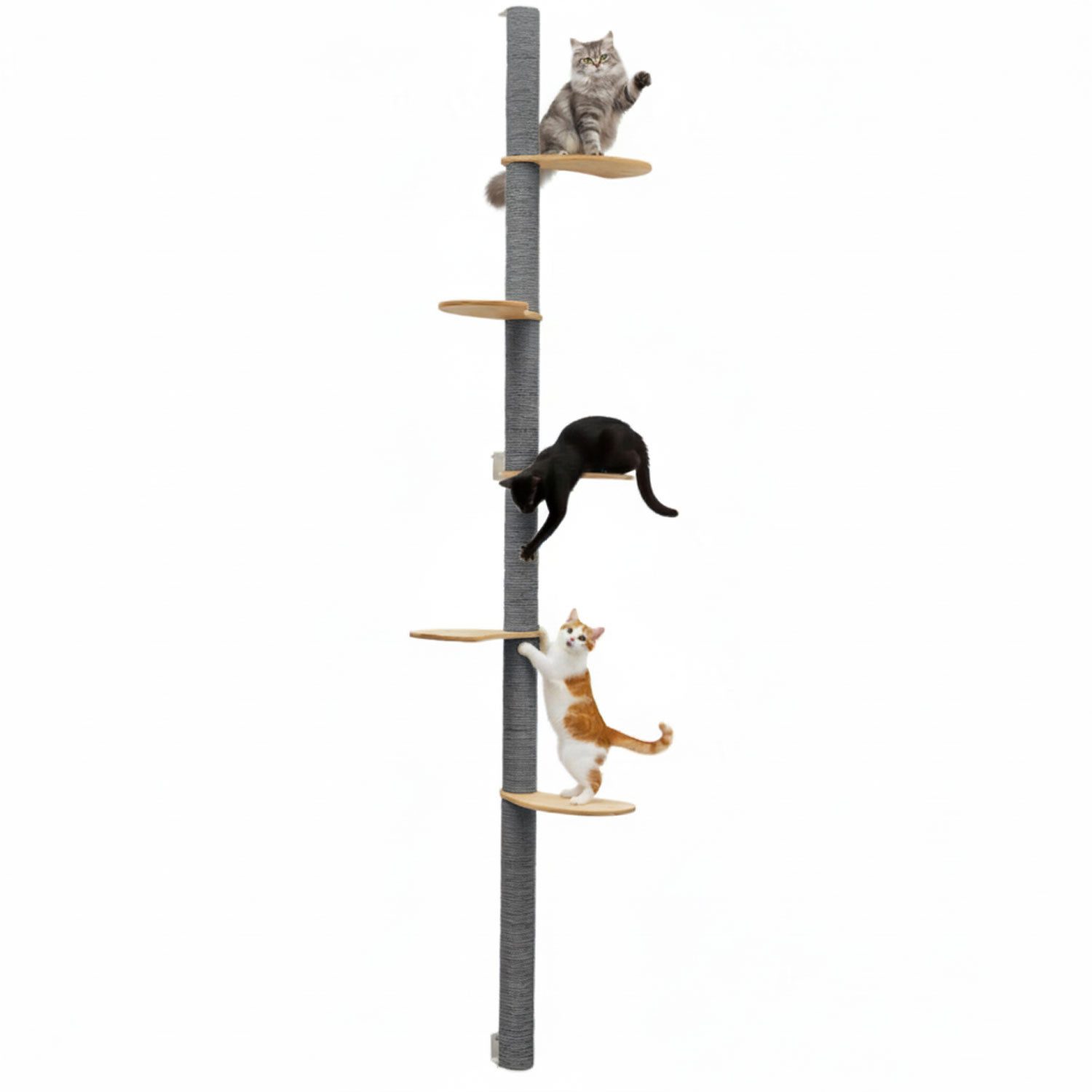 eyepower Kratzbaum zur Wandmontage - 240cm Wandkratzbaum für Katzen mit 5 Bambus Plateaus, Sisalstamm Wand - Katzenkratzbaum platzsparend - Kletterwand Katze