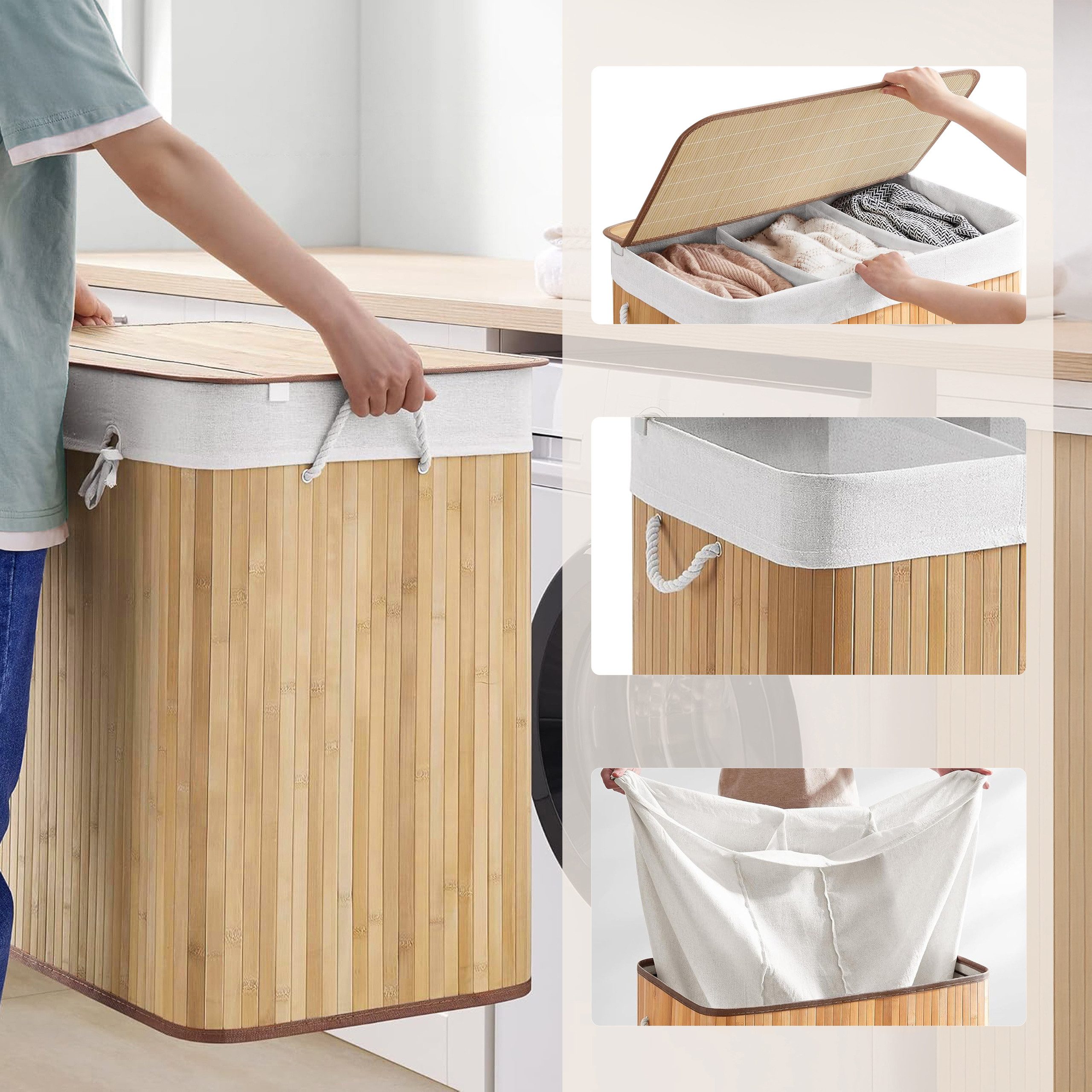 hjh LIVING Wäschesortierer Wäschekorb FALSTER XXL B Bambus, Stoff (1 St), F günstig online kaufen