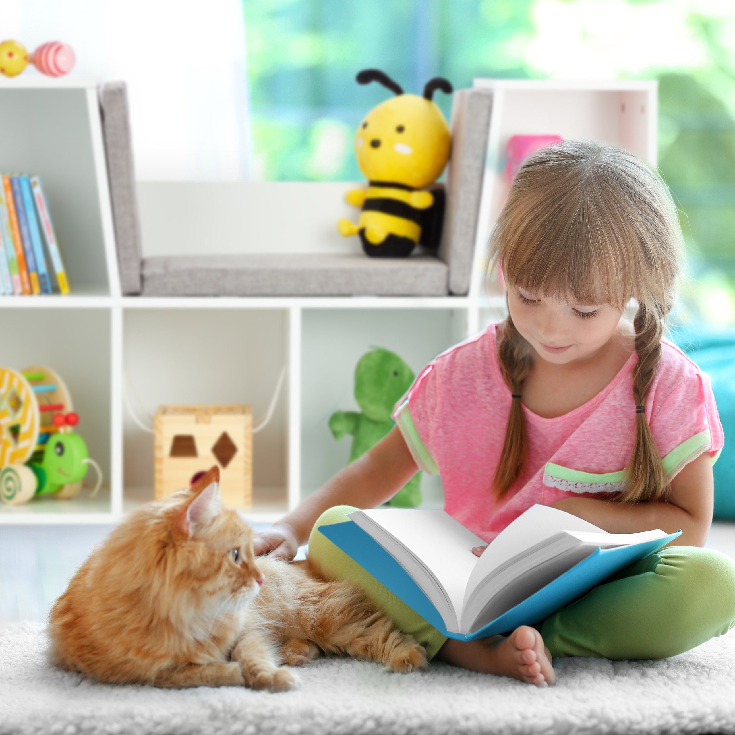 relaxdays Kinderregal Bücherregal mit Sitzkissen