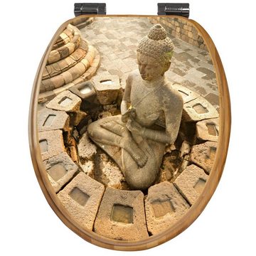 banjado WC-Sitz Bambus2 Motiv Sitzender Buddha (umweltfreundliches Material, integrierte Absenkautomatik), 44 x 38 x 5 cm