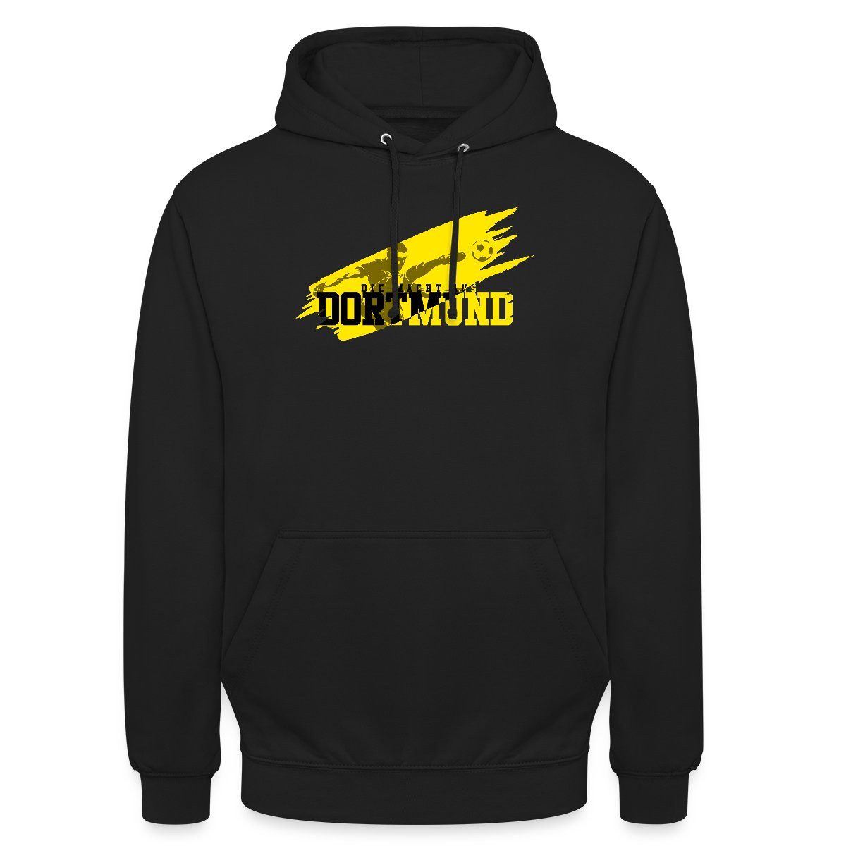 Spreadshirt Hoodie Die Macht Aus Dortmund Schwarz-Gelb Fußball Fan Unisex Hoodie (1-tlg) Unisex-Schnitt: Sitzt bei Männern körpernah, bei Frauen weit