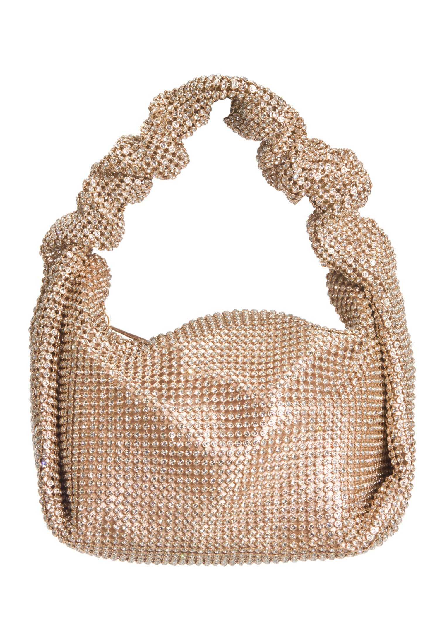 Hey Kyla Abendtasche - Henkeltasche aus glänzendem Strassgewebe, All-Over Ziersteinbesatz