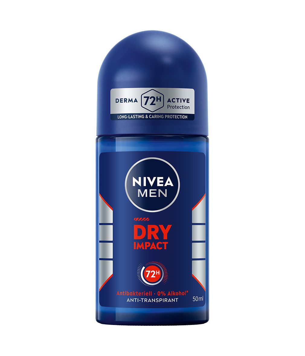 Nivea Men Deo-Roller Deodorant Men Dry Impact Deo Roll-On 6 x 50ml, 6-tlg., 72h Anti-Transpirant-Schutz