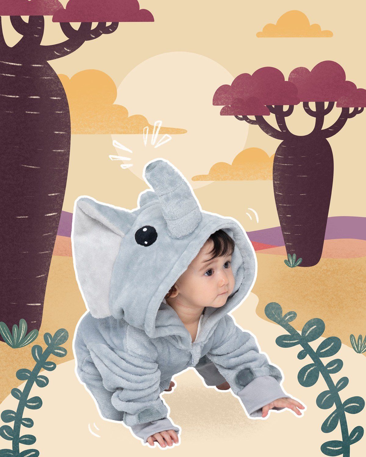Corimori Strampler Onesie Elefant Nuru Baby Strampler Größen 60-90cm (1-tlg) Strampler, Fasching, Kigurumi, Tierkostüme, Babys, Elefant "Nuru"