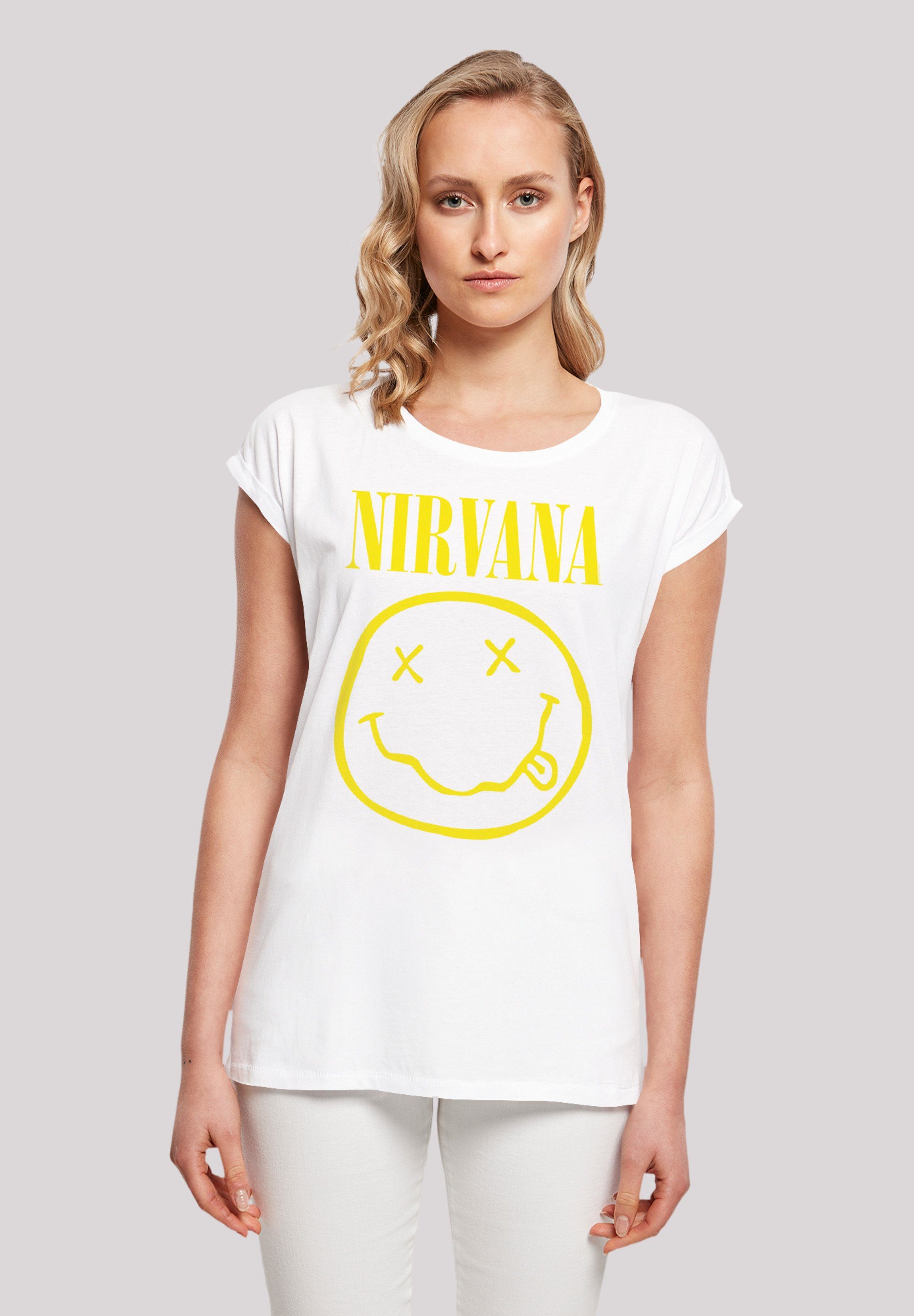 F4NT4STIC T-Shirt Nirvana Rock Band Yellow Happy Face Premium Qualität weiß