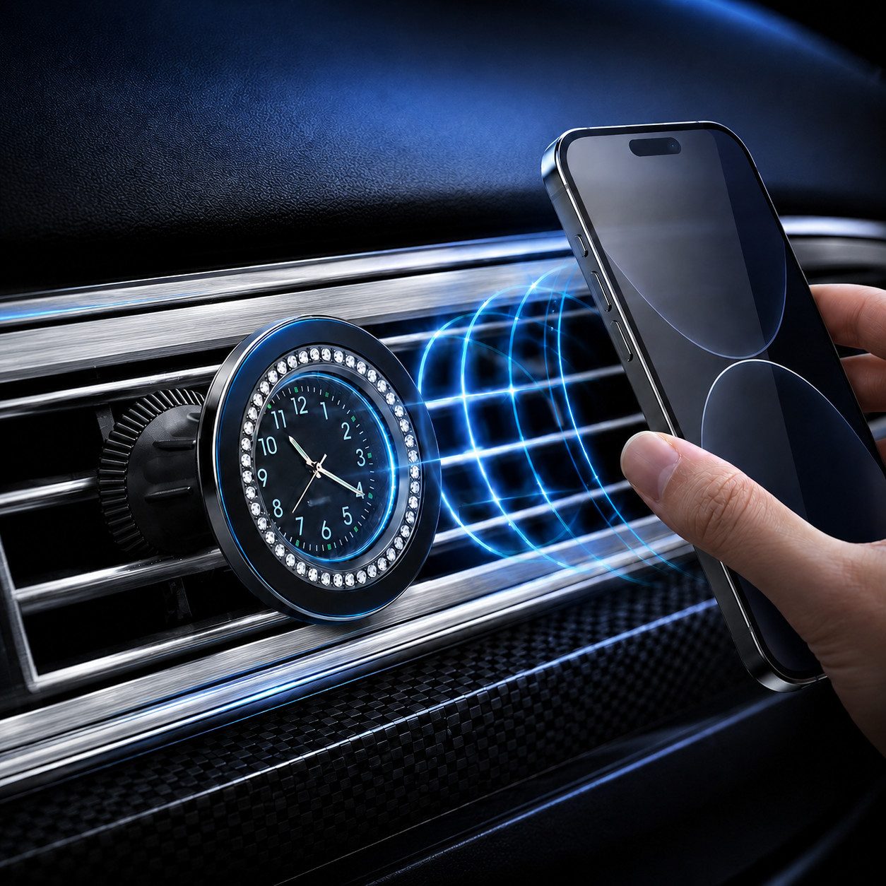 NEXGEN LUXUS HANDY-ZUBEHÖR Smartphone-Halterung Handyhalterung Auto Magnet KFZ Smartphone Halterung mit Uhr NEU, (Deutsche Marke, N52 Magnetkraft, Extra stabiler Halt)