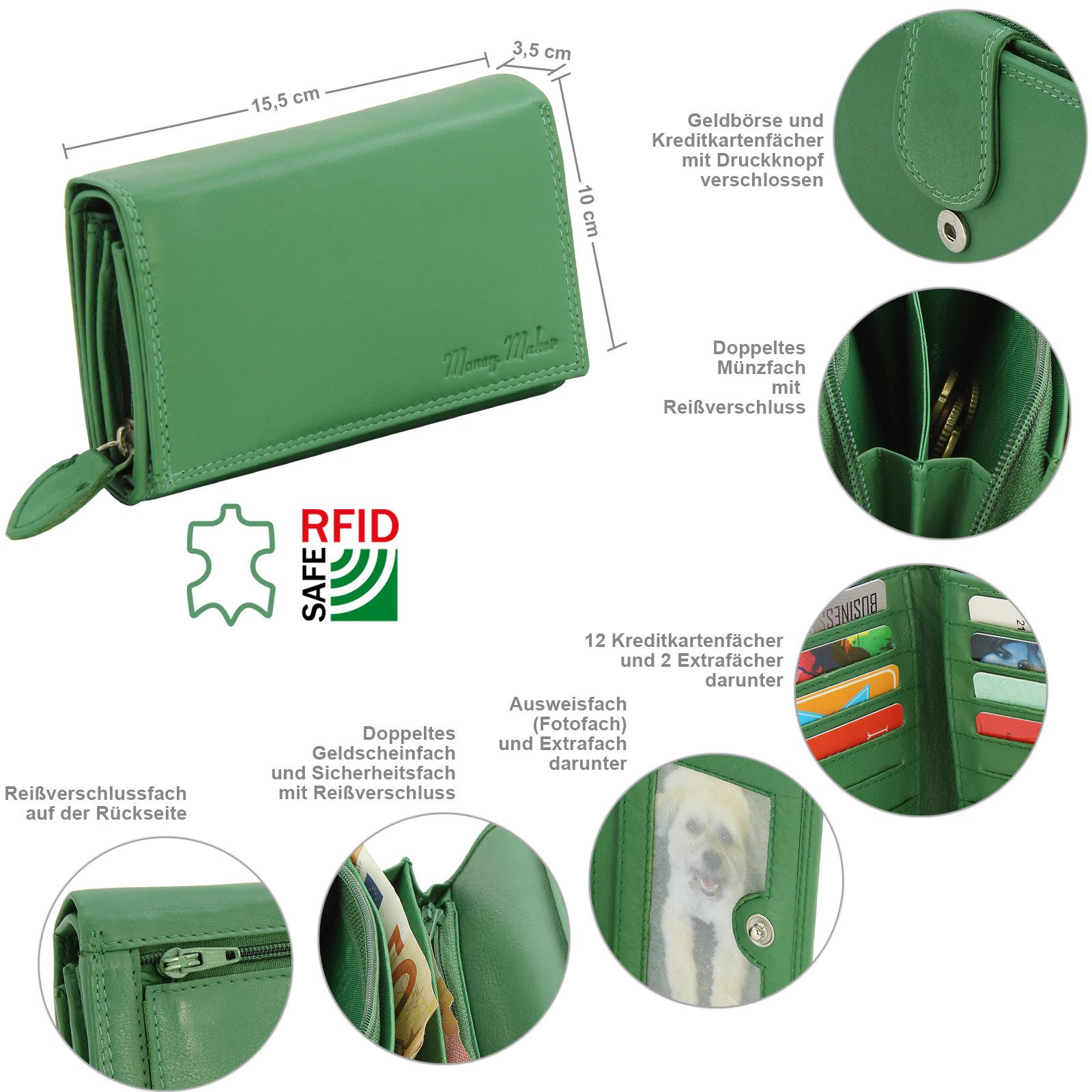 Money Maker Geldbörse Großes Damen Leder Portemonnaie mit RFID Schutz Geldb günstig online kaufen