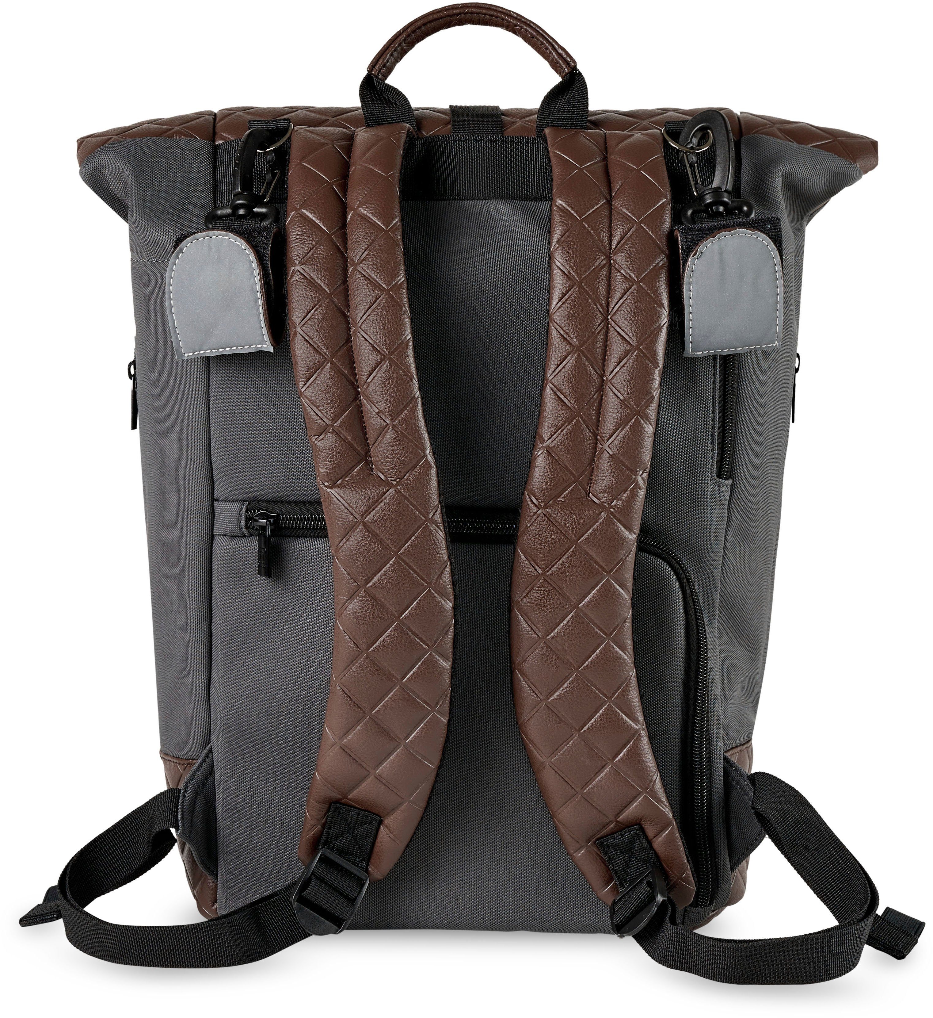 anthrazit Geldbeutel mit Moon Wickelunterlage und Premium, Rolltop Wickelrucksack