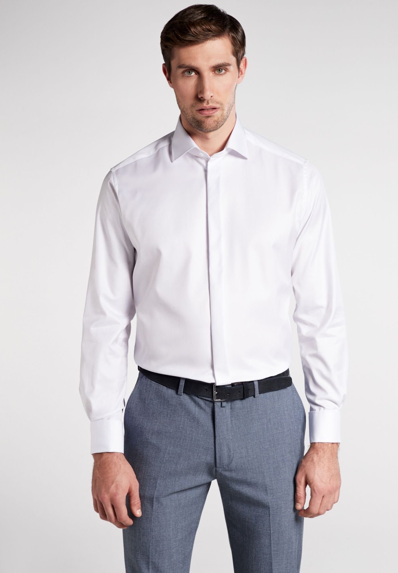 (00) Eterna Einfarbig Langarmhemd Modern Fit Weiß