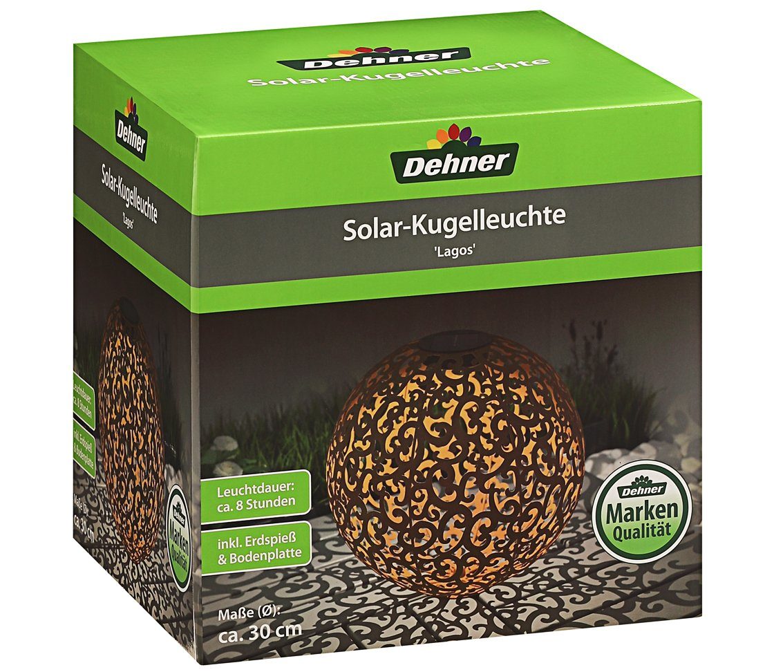 Dehner LED Solarleuchte Stunden Metall, Lagos, Weiß, LED-Licht, Solarkugel Solar Leuchtdauer mit Kugel cm, 30/40 8 betrieben, Ø