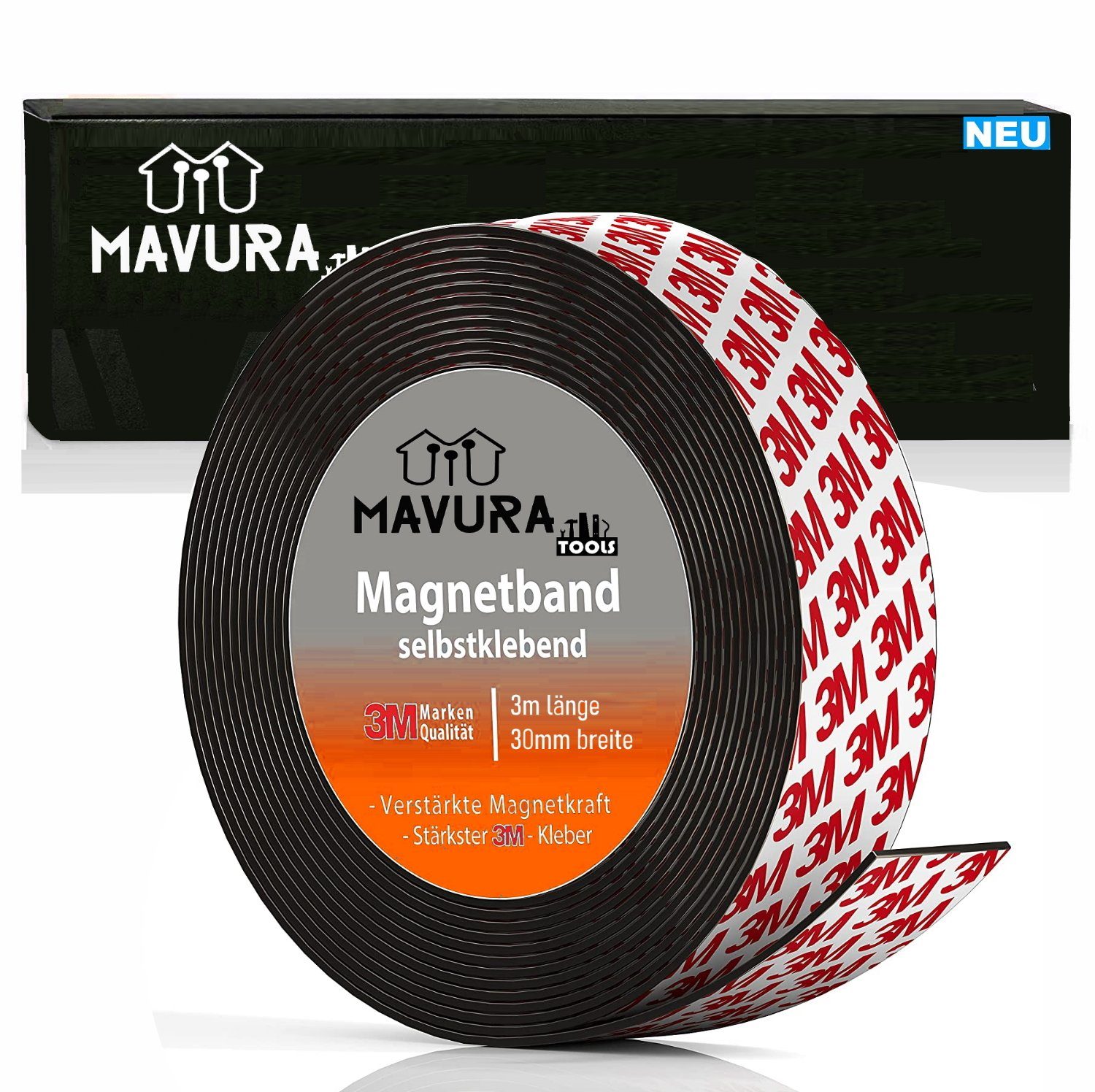 MAVURA Magnethalter Magnetband selbstklebend Magnetklebestreifen  Magnetstreifen, Magnetfolie Magnet Band Streifen Folie Magnetklebeband 3m  (4,98€/M)