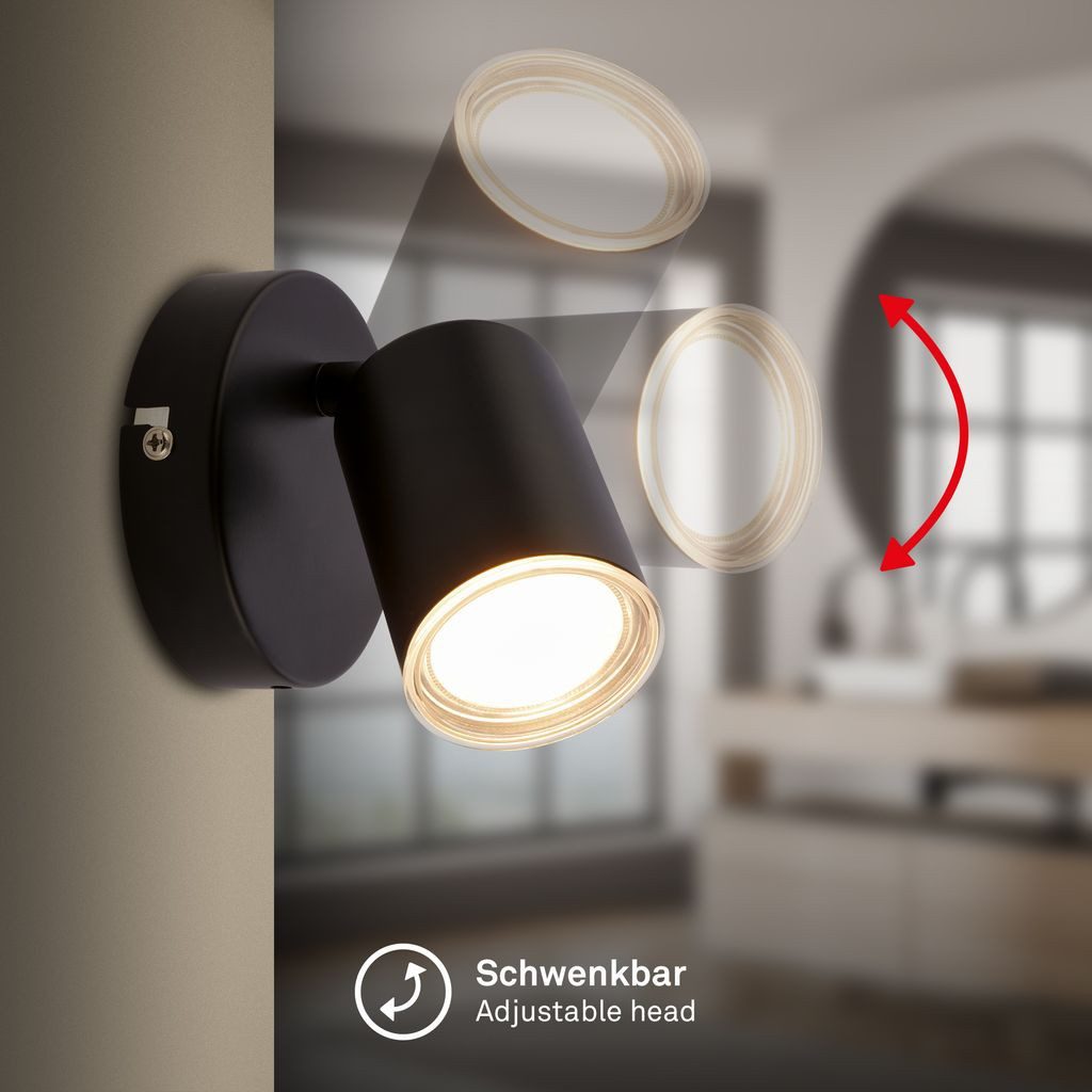 Briloner Leuchten LED Deckenleuchte Wandlampe IP44 schwenkbar GU10, ohne Leuchtmittel, Abhängig vom Leuchtmittel - Warmweiß / Neutralweiß / Kaltweiß, 10x8,5 cm, Wohnzimmer, Schlafzimmer, Badezimmer, Büro