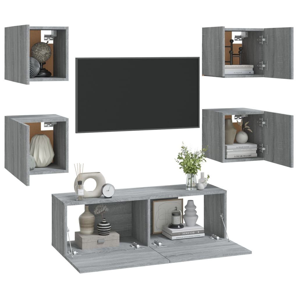 Holzwerkstoff Grau TV-Wandschrank-Set TV-Schrank Sonoma furnicato