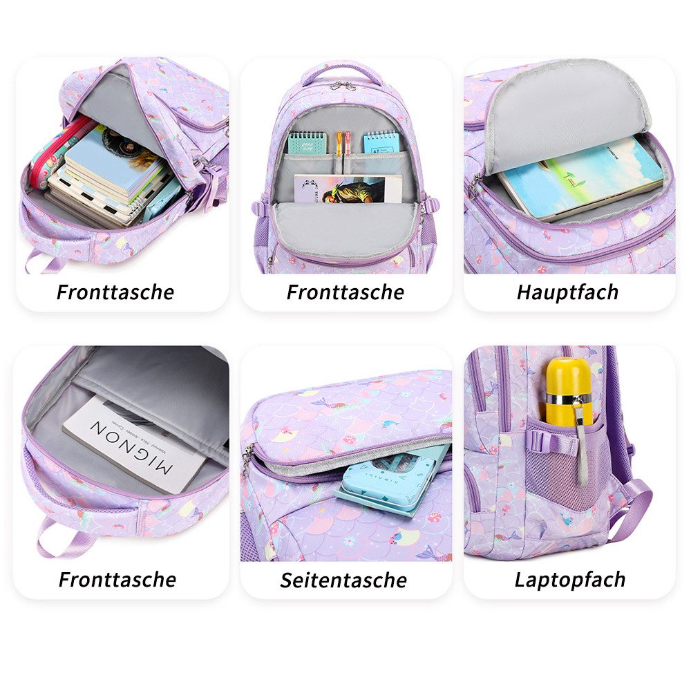 JASLIFE Schulrucksack 3-teiliges Schulrucksack Set Mädchen Teenager Jugendliche Daypack (Schulrucksack Set, 3-teiliges Set), Leicht, wasserabweisend, viel Stauraum – ideal für Schule & Freizeit