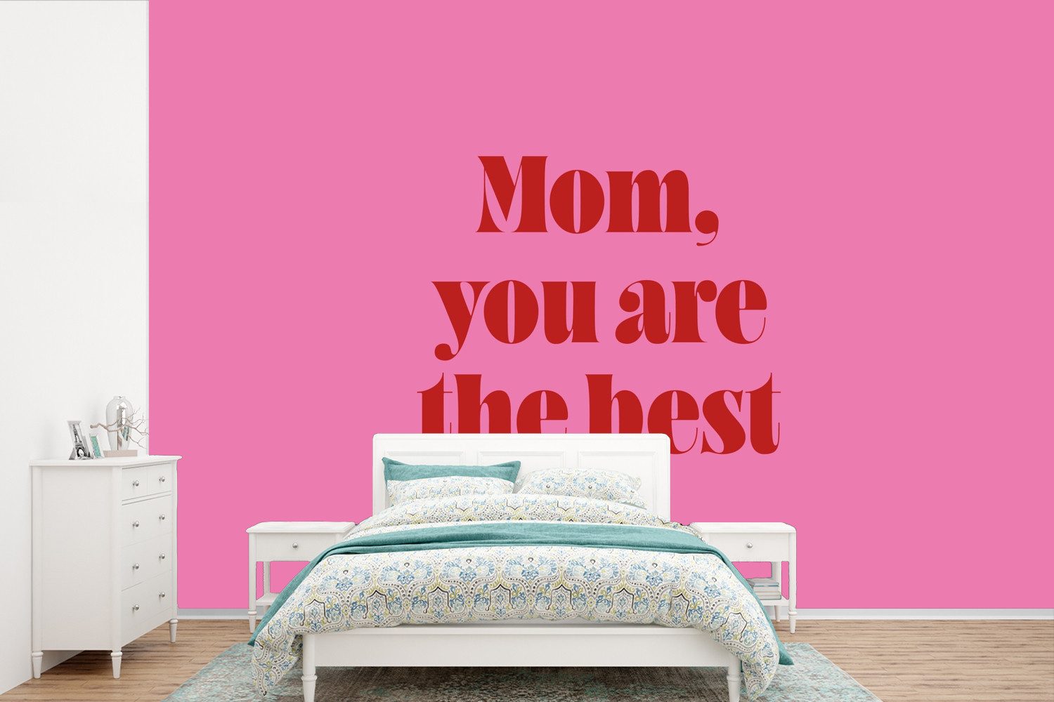 MuchoWow Fototapete Mutter - Botschaft - Rosa, Matt, bedruckt, Wallpaper für Wohnzimmer, Schlafzimmer, Vinyl Tapete, 420x280 cm