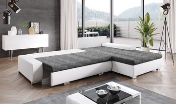 Furnix Ecksofa TOMMASO Sofa Schlaffunktion mit Bettkasten Kissen Couch, B297 x H85 x T210 cm, hochwertig, Made in EU