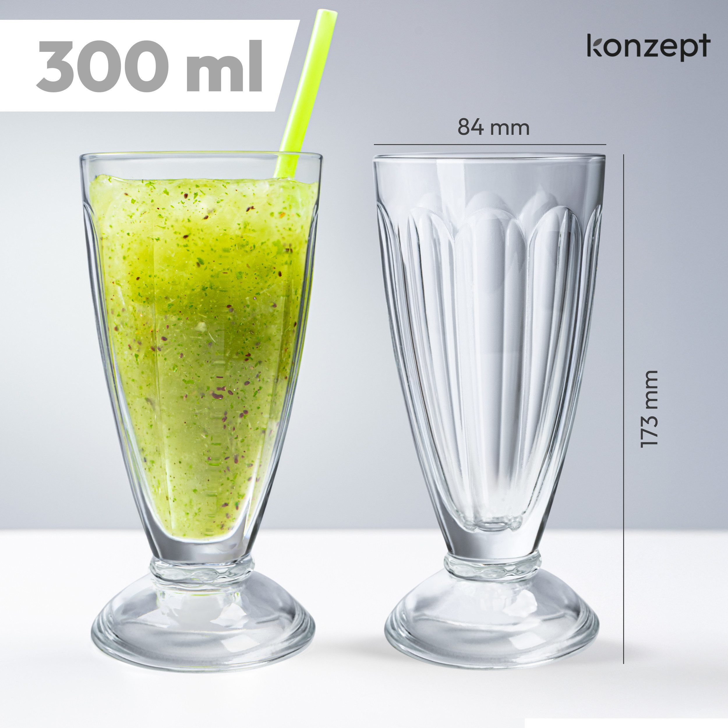 KONZEPT Cocktailglas mit Stiel 300ml, Gläser für Smoothie, Milchshake und Dessert, 6-tlg., spülmaschinengeeignet