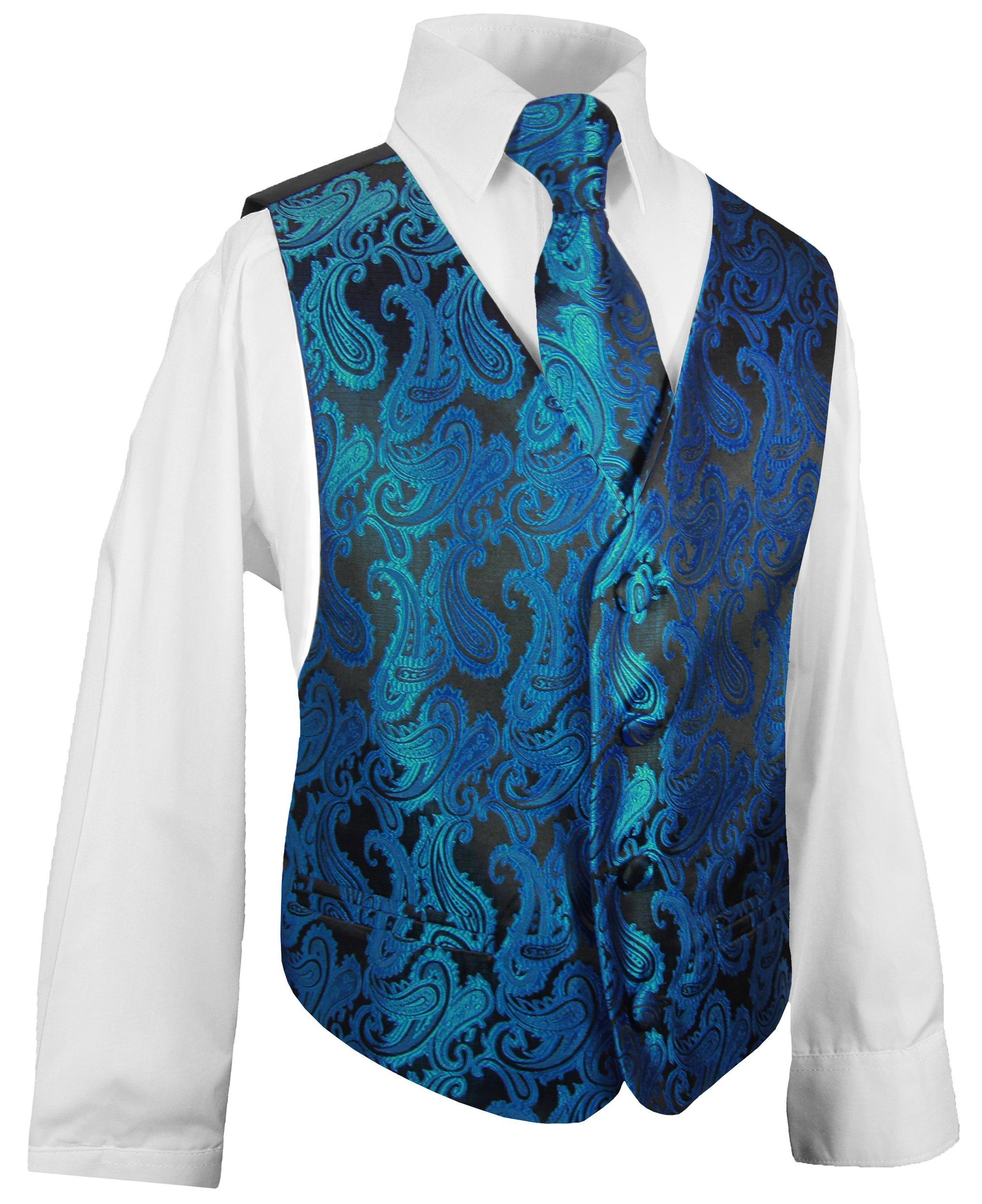 Paul Malone Anzugweste Festliche Kinderweste Jungenweste Kinder Anzug Weste (Set, 3-tlg., mit Weste, Hemd und Krawatte) petrol blau KV100-Krawatte