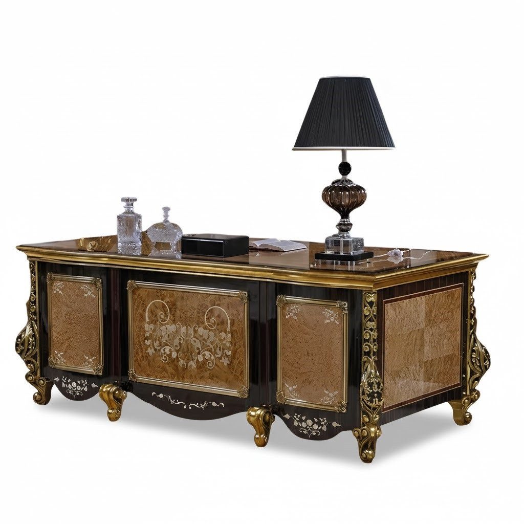 Xlmoebel Schreibtisch Klassischer Chefschreibtisch Barockstil Holz Goldfarben Sofort (1-St), Hergestellt In Europa