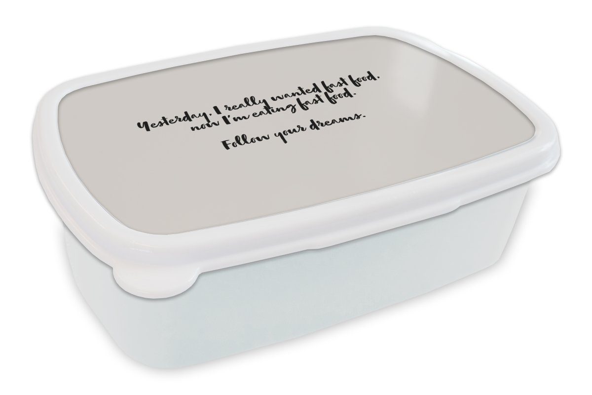 MuchoWow Lunchbox Fastfood-Liebhaber - Fastfood - Zitate - Sprichwörter - Folge deinen, Kunststoff, (2-tlg), Brotbox für Kinder und Erwachsene, Brotdose, für Jungs und Mädchen weiß