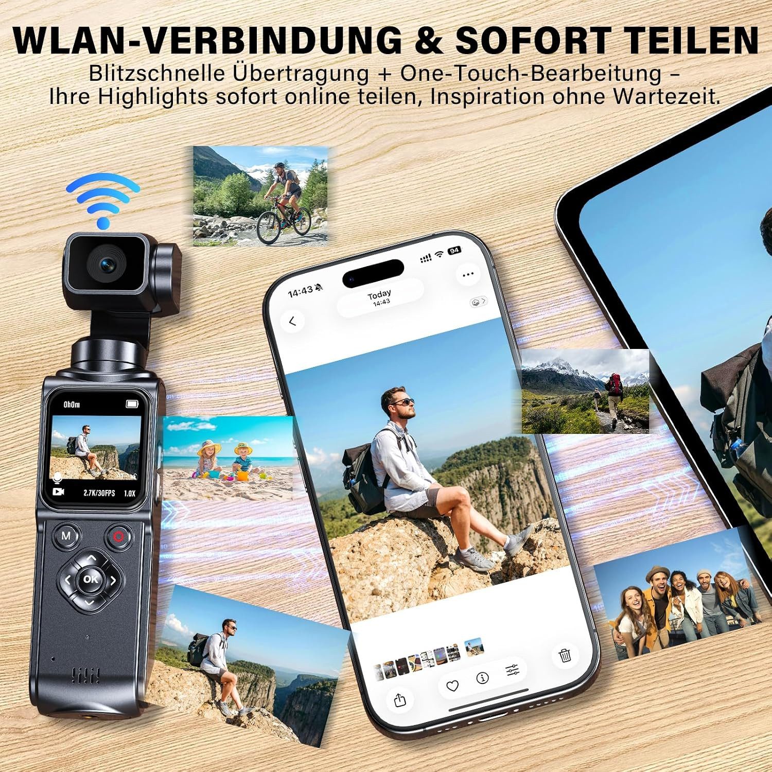 ibettertec Action Kamera 4K, Vlog Kamera mit 1,72-Zoll-Touchscreen Kompaktkamera (inkl. AI Tracking & App Verbindung, Kompakte Video Kamera, für Reisen und Outdoor)