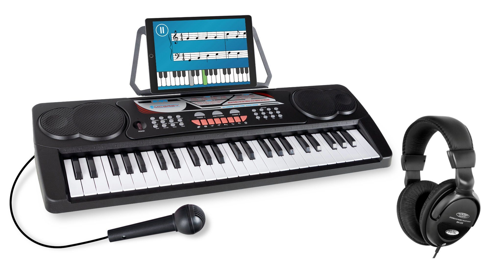 McGrey Home-Keyboard BK-4910 Einsteigerkeyboard mit 49 Tasten und Kopfhörer (Spar-Set, inkl. Mikrofon, Kopfhörer & Notenständer), mit 16 Sounds, 10 Rhythmen und Lernfunktion