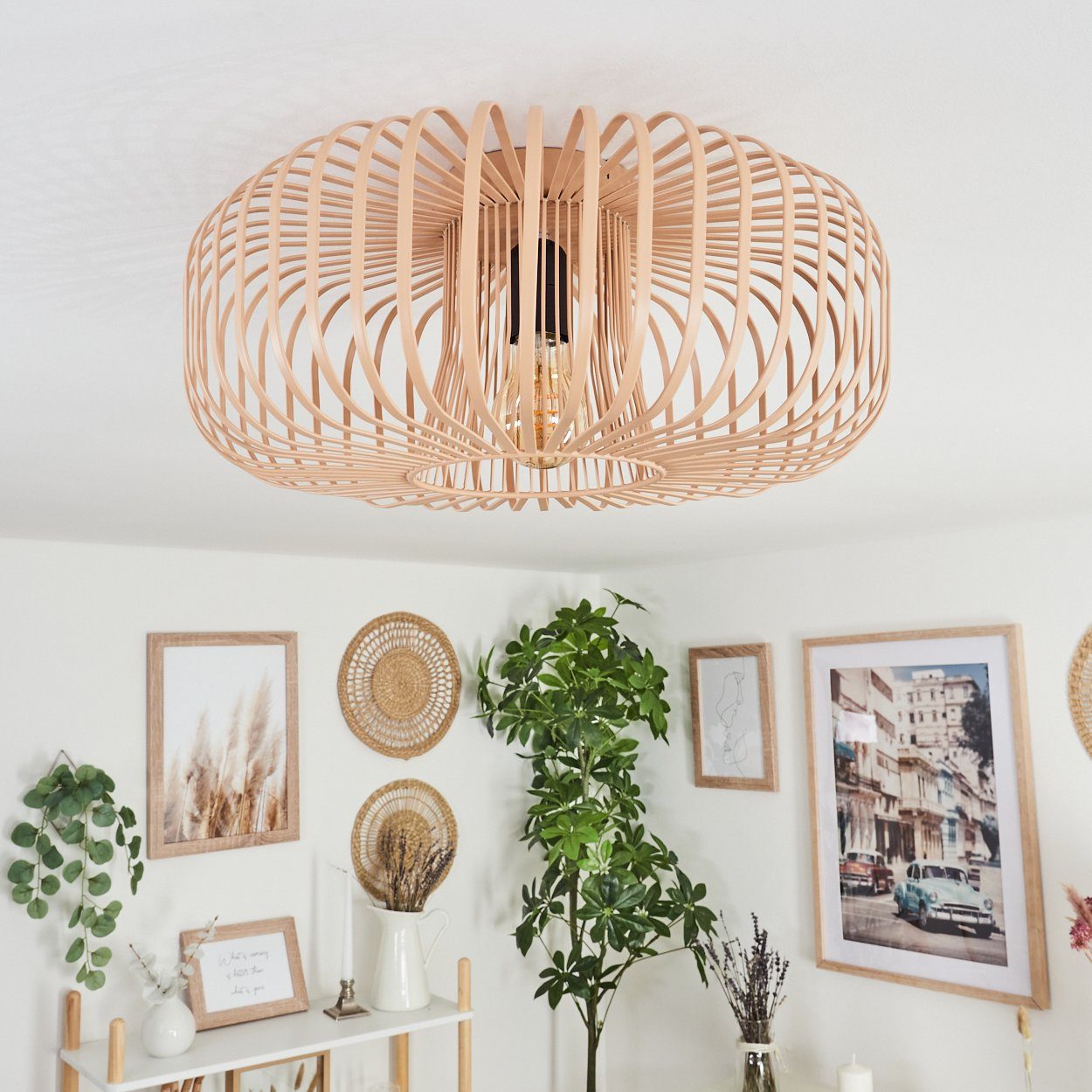 hofstein Deckenleuchte runde Deckenlampe aus Metall in Schwarz/Hellbraun/Be günstig online kaufen