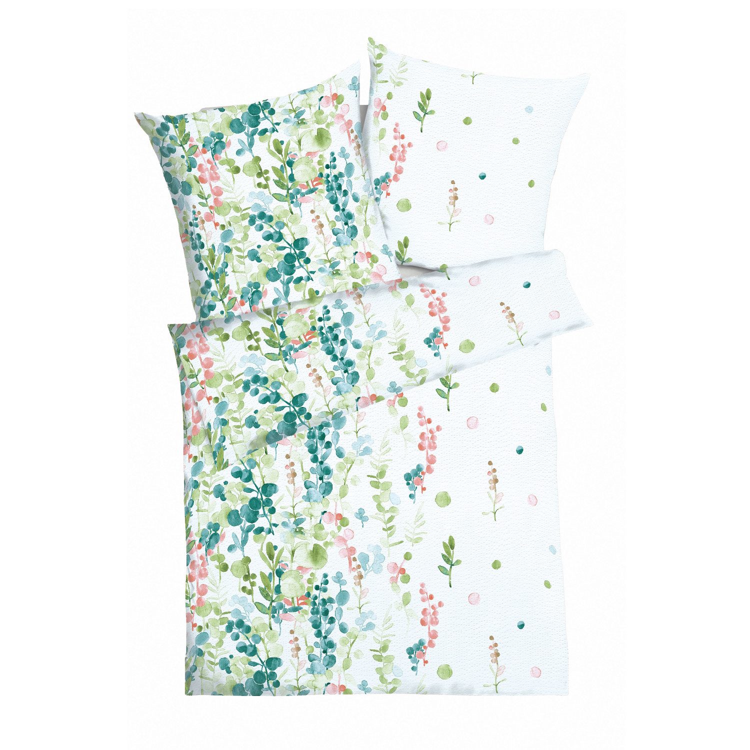 Kaeppel Bettwäsche Bettwäsche Kaeppel Seersucker 466-03 Inaya Blätter aqua grün 135x200, Seersucker, 2 teilig