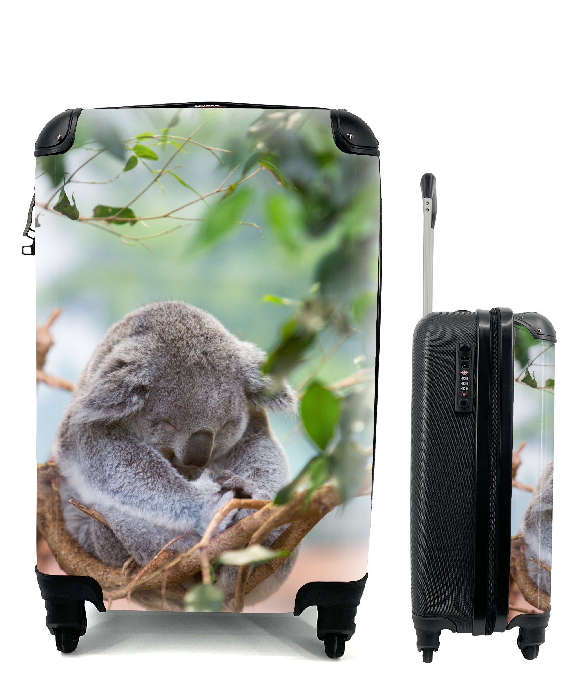 MuchoWow Handgepäckkoffer Koala - Äste mit Jungen - Mädchen, Reisekoffer rollen, Ferien, Handgepäck Schlaf Reisetasche Trolley, 4 Kinder - - - Rollen, für