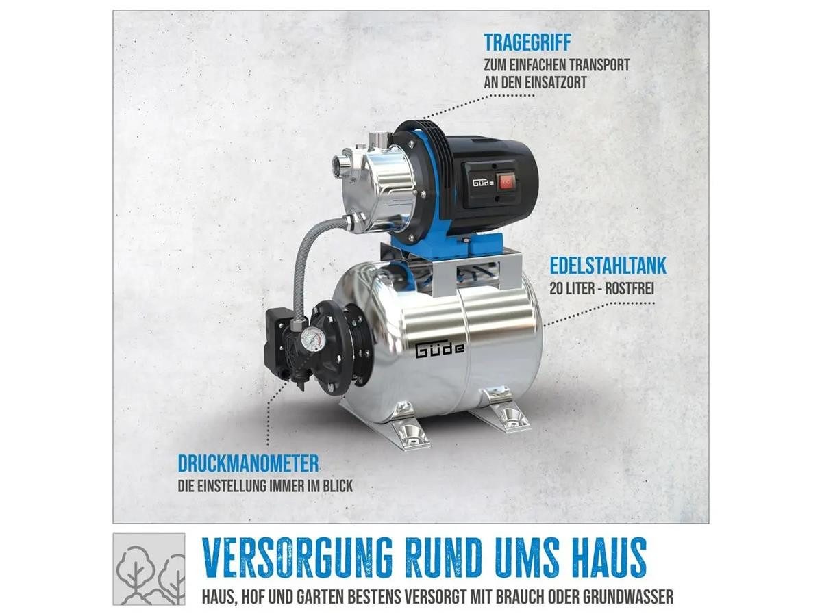 Güde Hauswasserwerk HWW 1000 ES, 3.800 l/h max. Fördermenge, 4,5 bar Druckkessel