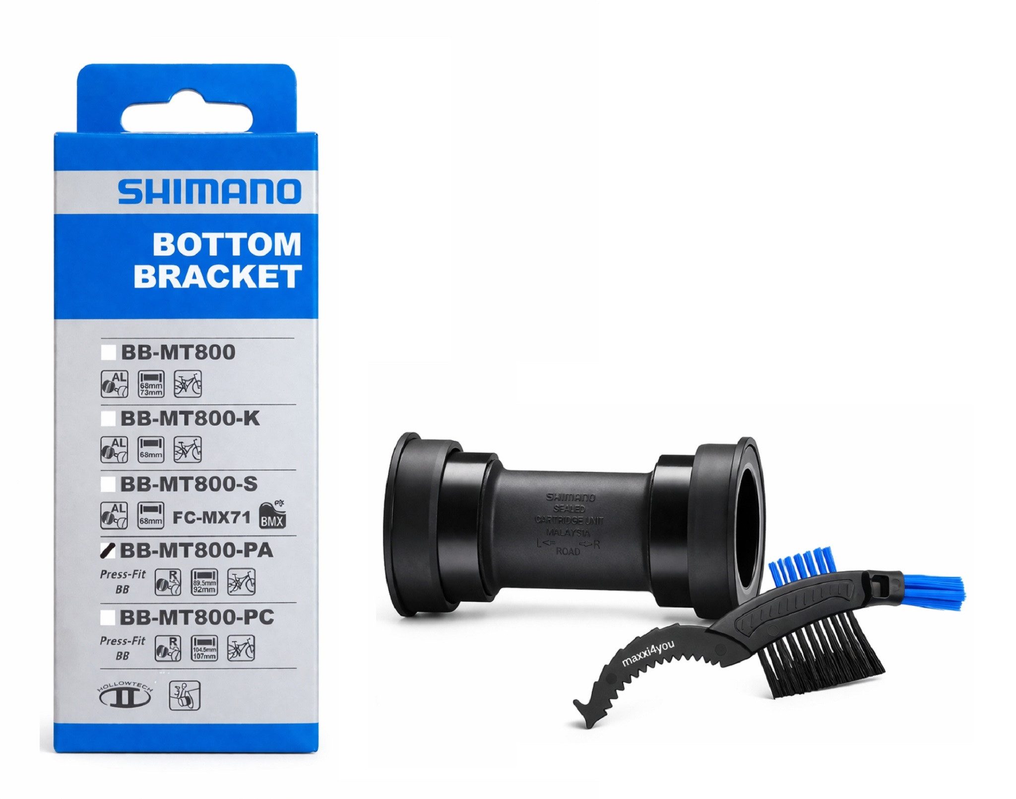 maxxi4you Fahrrad-Kugellager Shimano Deore XT BB-MT800-PA Press-Fit Innenlager inkl. Kettenbürste