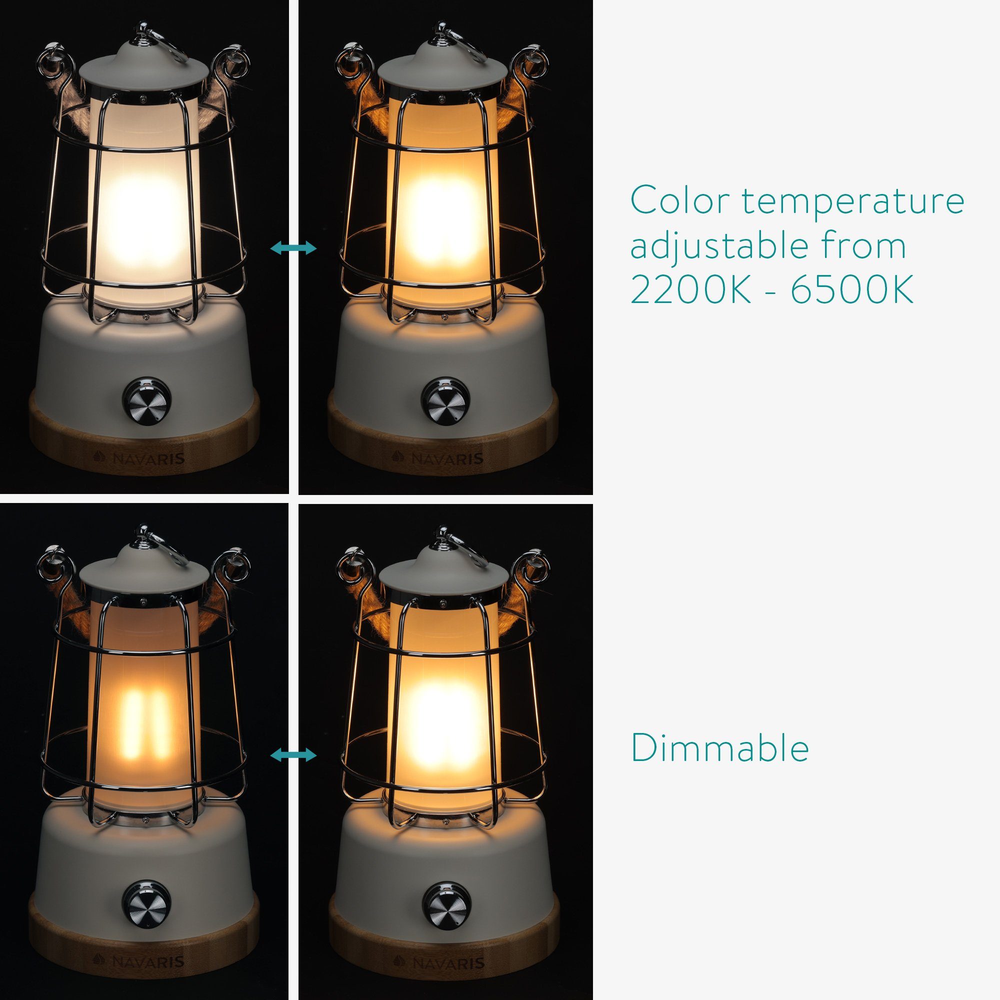 Navaris LED Laterne Aufladbare dimmbar, Weiß Farbtemperaturwechsel LED-Laterne